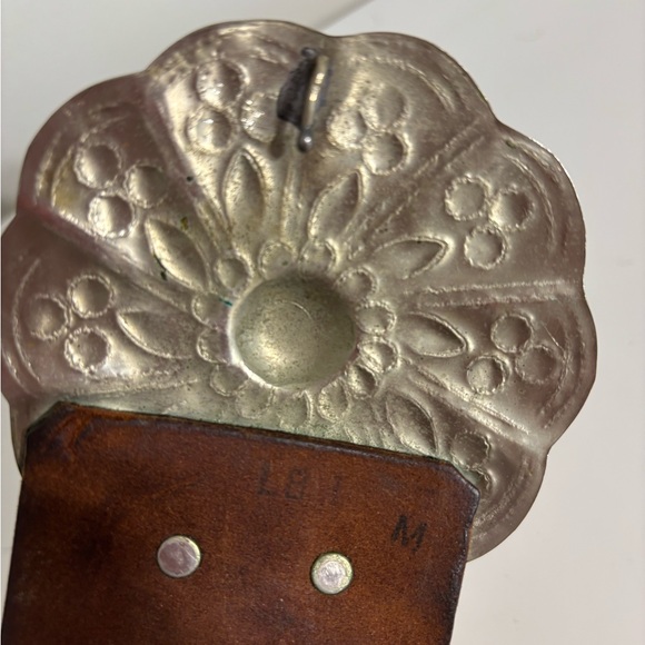 Brown Leather Braided Wide Waist Belt silver tone Concho Medium Boho western - Picture 6 of 9